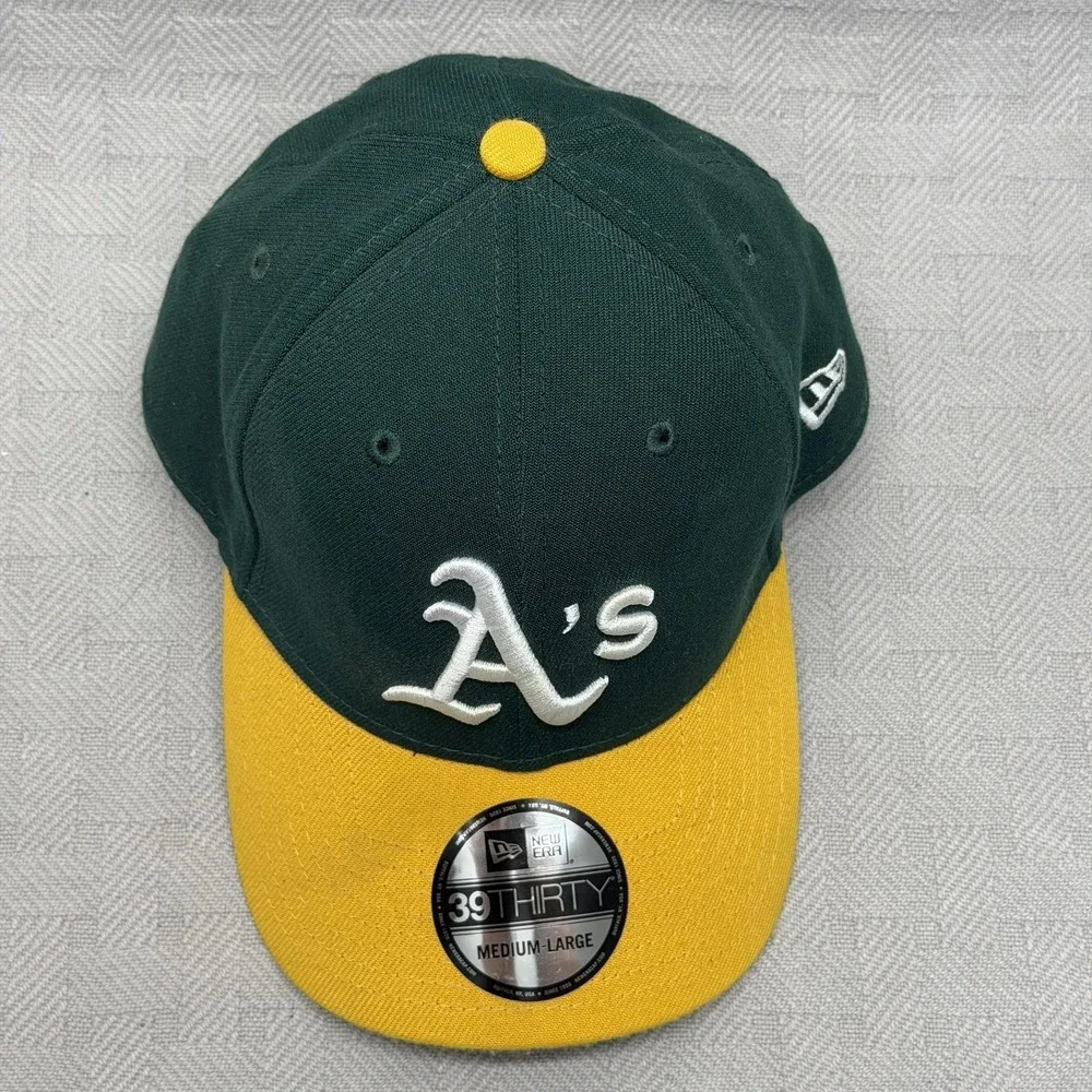 New Era Hat Cap Fitted Mens‎ Medium Green Yellow Oakland A's 39THIRTY MLB